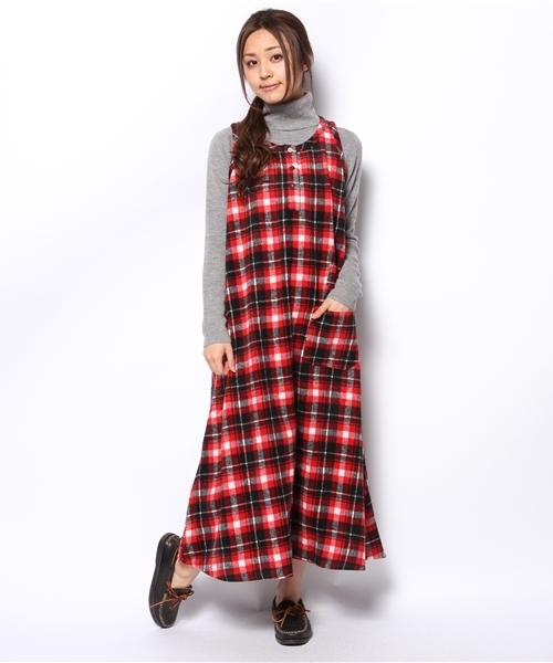 BEAMS BOY（ビームスボーイ）の「□BEAMS BOY / ネルチェックヘンリー ノースリーブワンピース **（ワンピース・レディース・ブラック/ベージュ/レッド/オリーブ・ONE SIZE）」の12枚目の写真