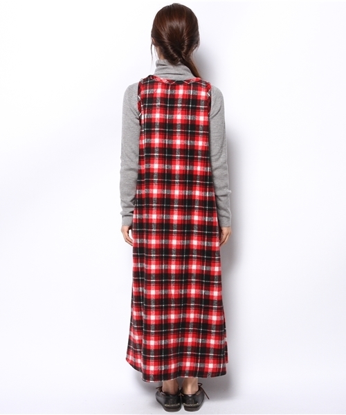 BEAMS BOY（ビームスボーイ）の「□BEAMS BOY / ネルチェックヘンリー ノースリーブワンピース **（ワンピース・レディース・ブラック/ベージュ/レッド/オリーブ・ONE SIZE）」の9枚目の写真