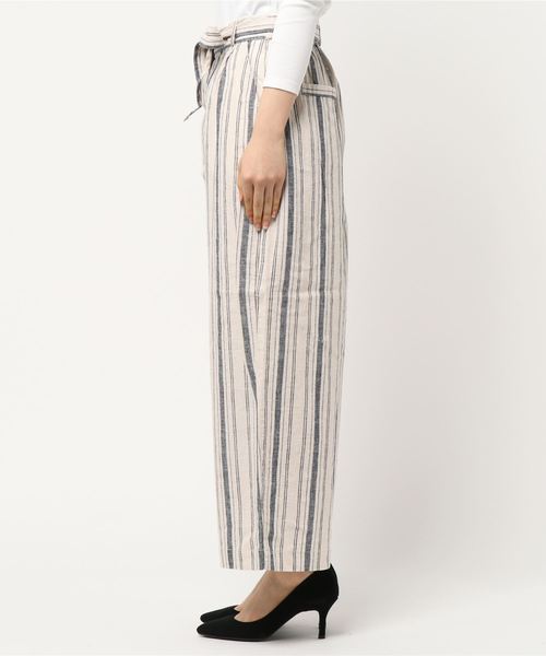 GeeRA（ジーラ）の「リボンベルト付麻混タックワイドパンツ（その他パンツ・レディース・ブラック/ベージュ/カーキ/ストライプ・SMALL/MEDIUM/LARGE/X-LARGE）」の5枚目の写真
