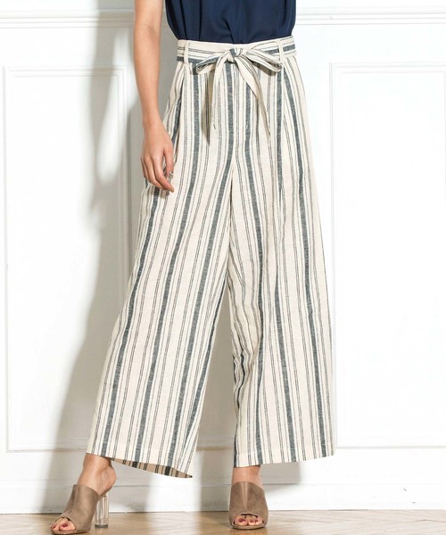 GeeRA（ジーラ）の「リボンベルト付麻混タックワイドパンツ（その他パンツ・レディース・ブラック/ベージュ/カーキ/ストライプ・SMALL/MEDIUM/LARGE/X-LARGE）」の4枚目の写真