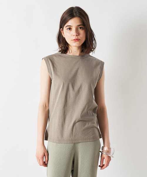 Whim Gazette(ウィムガゼット)の「スーピマリネンドライ天竺ノースリーブプルオーバー(Tシャツ/カットソー・レディース・ホワイト/ライトグレー/ブラック/カーキ/ライトベージュ/ダークブラウン/サーモンピンク・FREE)」の6枚目の写真