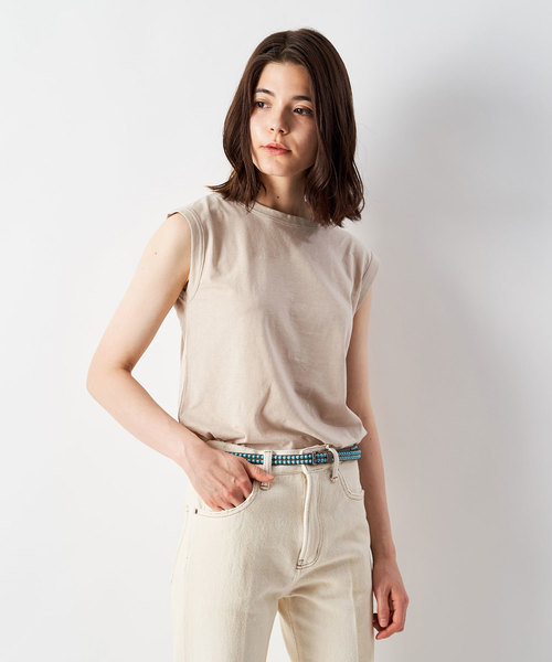 Whim Gazette(ウィムガゼット)の「スーピマリネンドライ天竺ノースリーブプルオーバー(Tシャツ/カットソー・レディース・ホワイト/ライトグレー/ブラック/カーキ/ライトベージュ/ダークブラウン/サーモンピンク・FREE)」の5枚目の写真