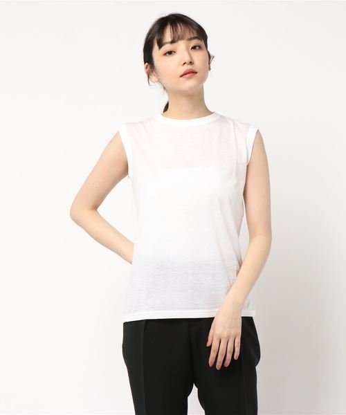 Whim Gazette(ウィムガゼット)の「スーピマリネンドライ天竺ノースリーブプルオーバー(Tシャツ/カットソー・レディース・ホワイト/ライトグレー/ブラック/カーキ/ライトベージュ/ダークブラウン/サーモンピンク・FREE)」の11枚目の写真