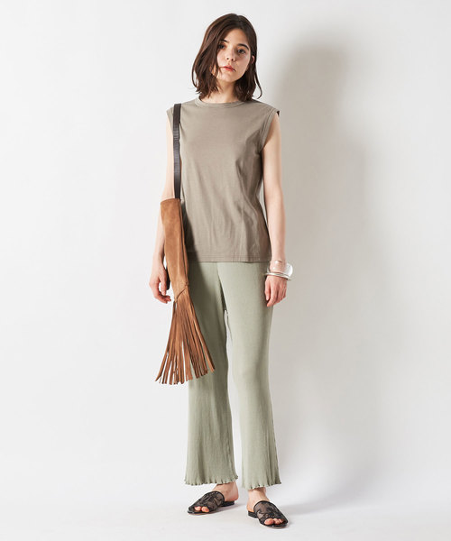 Whim Gazette(ウィムガゼット)の「スーピマリネンドライ天竺ノースリーブプルオーバー(Tシャツ/カットソー・レディース・ホワイト/ライトグレー/ブラック/カーキ/ライトベージュ/ダークブラウン/サーモンピンク・FREE)」の15枚目の写真