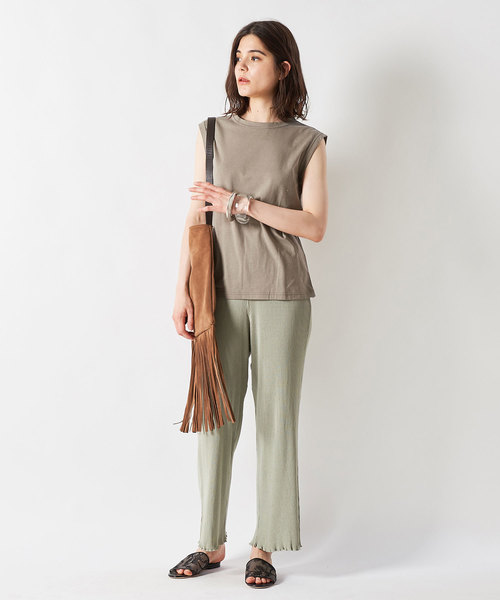 Whim Gazette(ウィムガゼット)の「スーピマリネンドライ天竺ノースリーブプルオーバー(Tシャツ/カットソー・レディース・ホワイト/ライトグレー/ブラック/カーキ/ライトベージュ/ダークブラウン/サーモンピンク・FREE)」の16枚目の写真