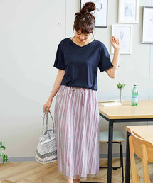リブ イン コンフォート パッと着るだけで完成! 華やかドッキングワンピース