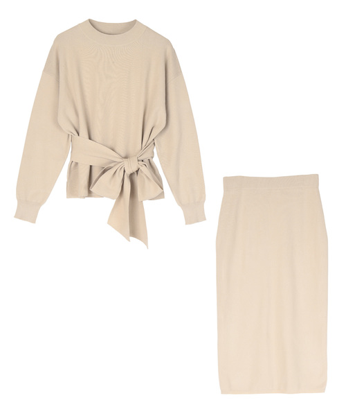 UR'S（ユアーズ）の「ﾘﾎﾞﾝ付ﾆｯﾄ×ﾀｲﾄｽｶｰﾄｾｯﾄｱｯﾌﾟ（アンサンブル・レディース・ブラウン/ブラック/ライトベージュ/チャコール/ネイビー・S/M/L）」の17枚目の写真