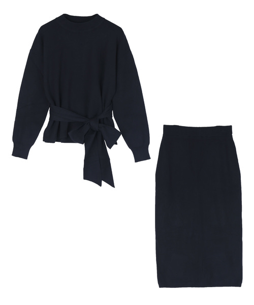 UR'S（ユアーズ）の「ﾘﾎﾞﾝ付ﾆｯﾄ×ﾀｲﾄｽｶｰﾄｾｯﾄｱｯﾌﾟ（アンサンブル・レディース・ブラウン/ブラック/ライトベージュ/チャコール/ネイビー・S/M/L）」の18枚目の写真