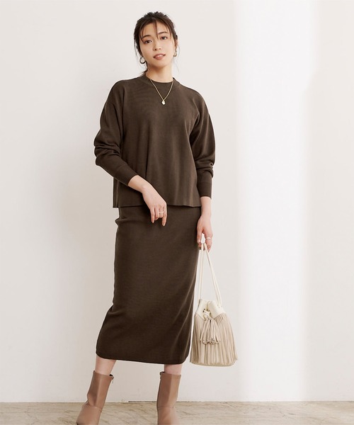 UR'S（ユアーズ）の「ﾘﾎﾞﾝ付ﾆｯﾄ×ﾀｲﾄｽｶｰﾄｾｯﾄｱｯﾌﾟ（アンサンブル・レディース・ブラウン/ブラック/ライトベージュ/チャコール/ネイビー・S/M/L）」の12枚目の写真