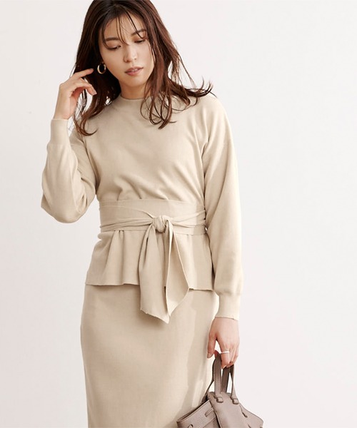 UR'S（ユアーズ）の「ﾘﾎﾞﾝ付ﾆｯﾄ×ﾀｲﾄｽｶｰﾄｾｯﾄｱｯﾌﾟ（アンサンブル・レディース・ブラウン/ブラック/ライトベージュ/チャコール/ネイビー・S/M/L）」の14枚目の写真