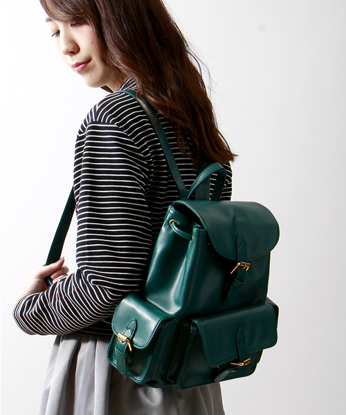 WEGO（ウィゴー）の「WEGO/3ポケットリュック（バックパック/リュック・レディース・ブラック/ダークグリーン/ワイン・FREE）」の3枚目の写真