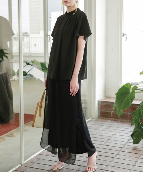 RANAN（ラナン）の「シフォンレイヤードワイドパンツ（その他パンツ・レディース・ダークグレー/ブラック/カーキ・L/LL/M）」の5枚目の写真