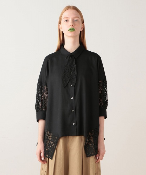 FRAPBOIS（フラボア）の「リネンレース ブラウス（シャツ/ブラウス・レディース・ブラック/キナリ・1/0）」の3枚目の写真