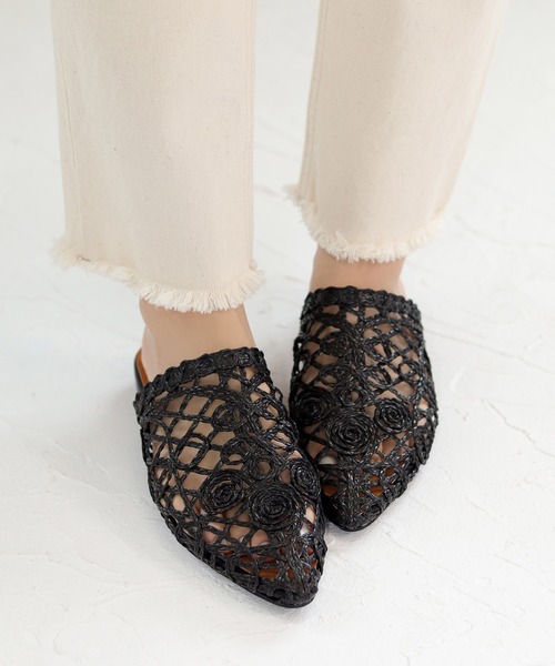 SESTO（セスト）の「ストローレース編みのスリッパフラットサンダル（サンダル・レディース・ベージュ/ブラック/ホワイト・3L/S/M/LL/L）」の9枚目の写真