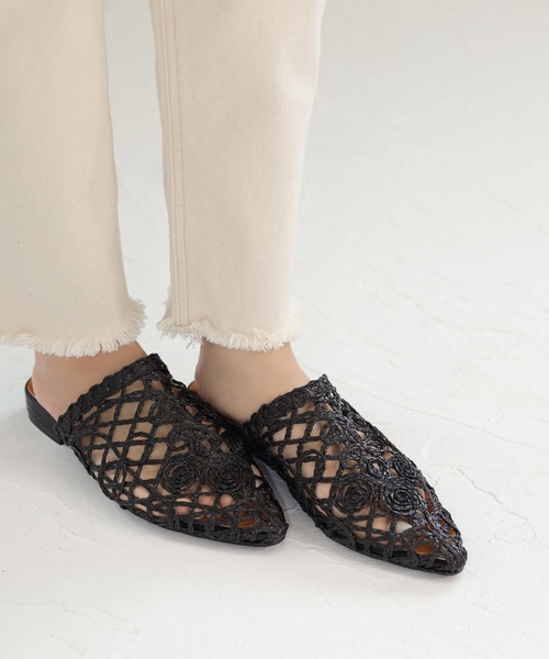 SESTO（セスト）の「ストローレース編みのスリッパフラットサンダル（サンダル・レディース・ベージュ/ブラック/ホワイト・3L/S/M/LL/L）」の8枚目の写真