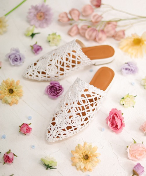 SESTO（セスト）の「ストローレース編みのスリッパフラットサンダル（サンダル・レディース・ベージュ/ブラック/ホワイト・3L/S/M/LL/L）」の4枚目の写真