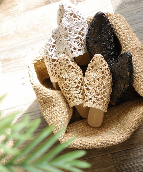 SESTO（セスト）の「ストローレース編みのスリッパフラットサンダル（サンダル・レディース・ベージュ/ブラック/ホワイト・3L/S/M/LL/L）」の15枚目の写真