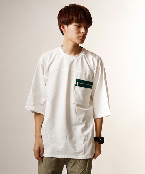 Growth by in the attic（グロウスバイインジアティック）の「【Growth by In the attic】ZIPビックポケット付き オーバーサイズ半袖Tシャツ（Tシャツ/カットソー・メンズ・ネイビー/ホワイト・M/L）」の2枚目の写真
