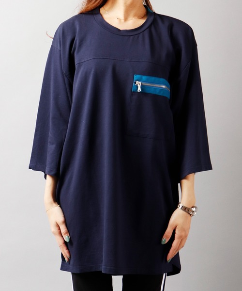 Growth by in the attic（グロウスバイインジアティック）の「【Growth by In the attic】ZIPビックポケット付き オーバーサイズ半袖Tシャツ（Tシャツ/カットソー・メンズ・ネイビー/ホワイト・M/L）」の7枚目の写真
