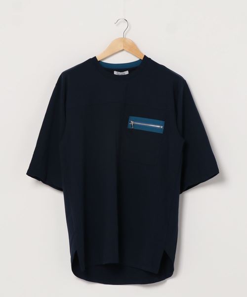Growth by in the attic（グロウスバイインジアティック）の「【Growth by In the attic】ZIPビックポケット付き オーバーサイズ半袖Tシャツ（Tシャツ/カットソー・メンズ・ネイビー/ホワイト・M/L）」の4枚目の写真