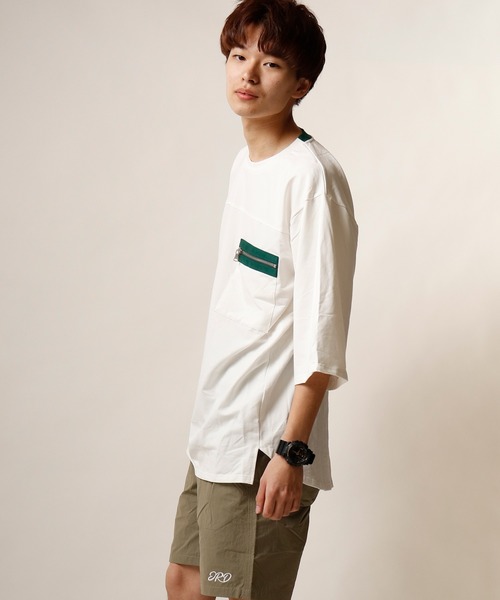 Growth by in the attic（グロウスバイインジアティック）の「【Growth by In the attic】ZIPビックポケット付き オーバーサイズ半袖Tシャツ（Tシャツ/カットソー・メンズ・ネイビー/ホワイト・M/L）」の16枚目の写真