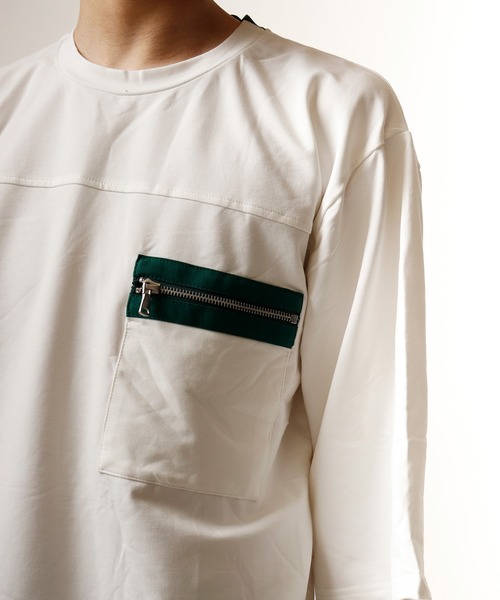 Growth by in the attic（グロウスバイインジアティック）の「【Growth by In the attic】ZIPビックポケット付き オーバーサイズ半袖Tシャツ（Tシャツ/カットソー・メンズ・ネイビー/ホワイト・M/L）」の11枚目の写真