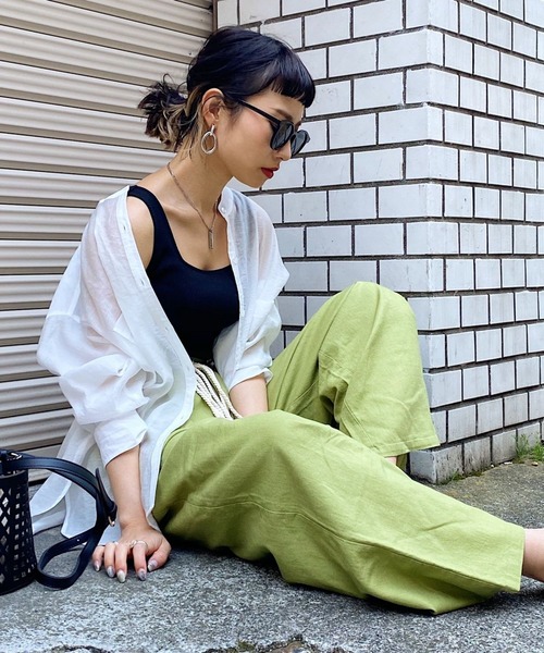 PAGEBOY（ページボーイ）の「バンドカラーシアーロングスリーブシャツ（シャツ/ブラウス・レディース・ブラック/オフホワイト/ライトグリーン/グレイッシュベージュ・FREE）」の9枚目の写真