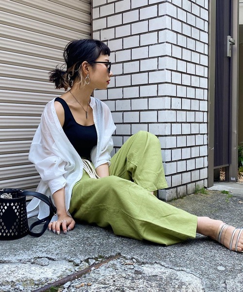 PAGEBOY（ページボーイ）の「バンドカラーシアーロングスリーブシャツ（シャツ/ブラウス・レディース・ブラック/オフホワイト/ライトグリーン/グレイッシュベージュ・FREE）」の10枚目の写真