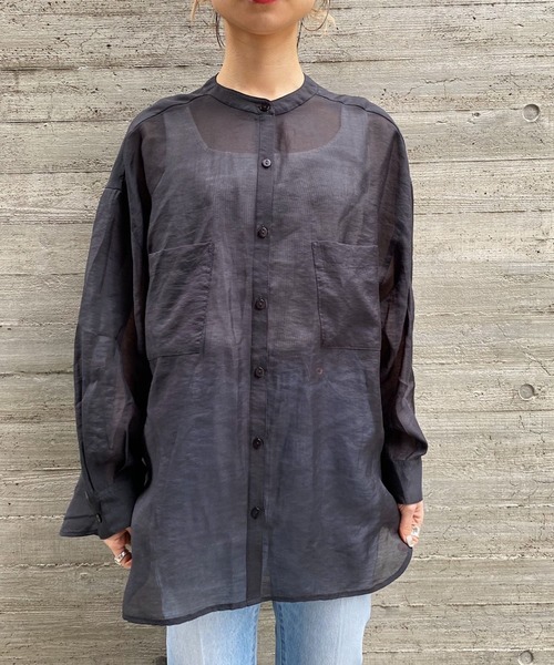 PAGEBOY（ページボーイ）の「バンドカラーシアーロングスリーブシャツ（シャツ/ブラウス・レディース・ブラック/オフホワイト/ライトグリーン/グレイッシュベージュ・FREE）」の18枚目の写真