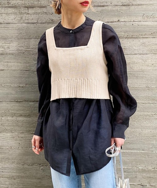 PAGEBOY（ページボーイ）の「バンドカラーシアーロングスリーブシャツ（シャツ/ブラウス・レディース・ブラック/オフホワイト/ライトグリーン/グレイッシュベージュ・FREE）」の12枚目の写真