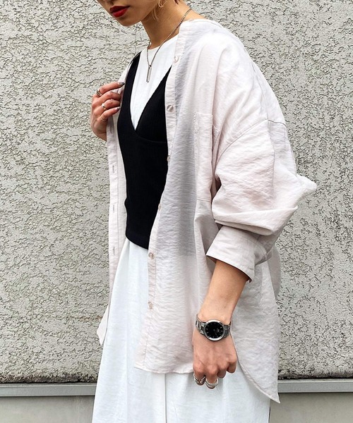 PAGEBOY（ページボーイ）の「バンドカラーシアーロングスリーブシャツ（シャツ/ブラウス・レディース・ブラック/オフホワイト/ライトグリーン/グレイッシュベージュ・FREE）」の13枚目の写真