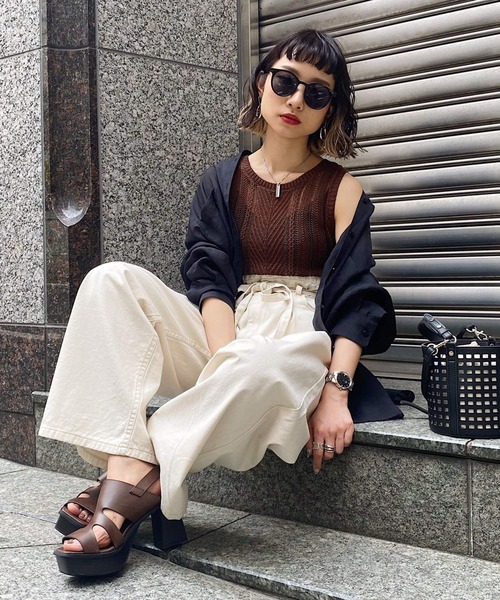 PAGEBOY（ページボーイ）の「バンドカラーシアーロングスリーブシャツ（シャツ/ブラウス・レディース・ブラック/オフホワイト/ライトグリーン/グレイッシュベージュ・FREE）」の5枚目の写真