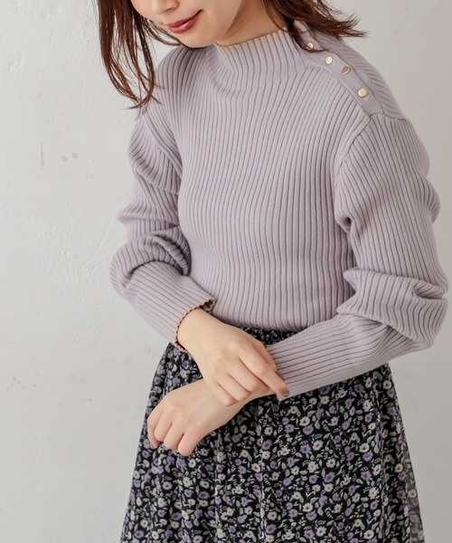 natural couture(ナチュラルクチュール)の「配色ラインリブニット(ニット/セーター・レディース・ネイビー/オレンジ/アイボリー/ラベンダー/ライトベージュ・FREE)」の5枚目の写真