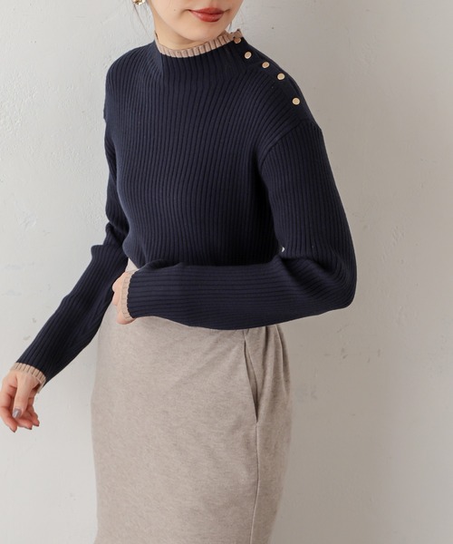 natural couture(ナチュラルクチュール)の「配色ラインリブニット(ニット/セーター・レディース・ネイビー/オレンジ/アイボリー/ラベンダー/ライトベージュ・FREE)」の4枚目の写真