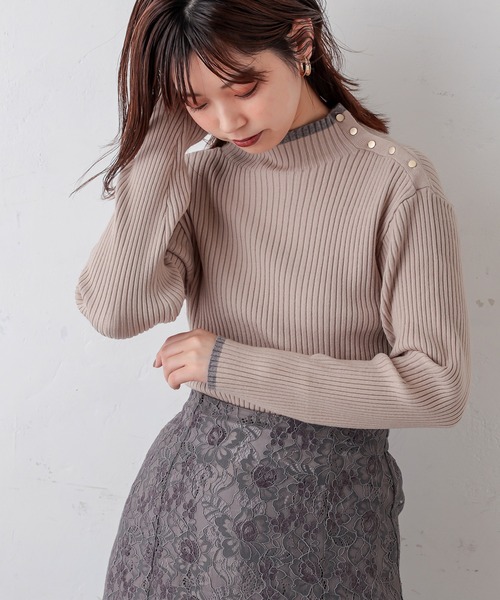 natural couture(ナチュラルクチュール)の「配色ラインリブニット(ニット/セーター・レディース・ネイビー/オレンジ/アイボリー/ラベンダー/ライトベージュ・FREE)」の3枚目の写真