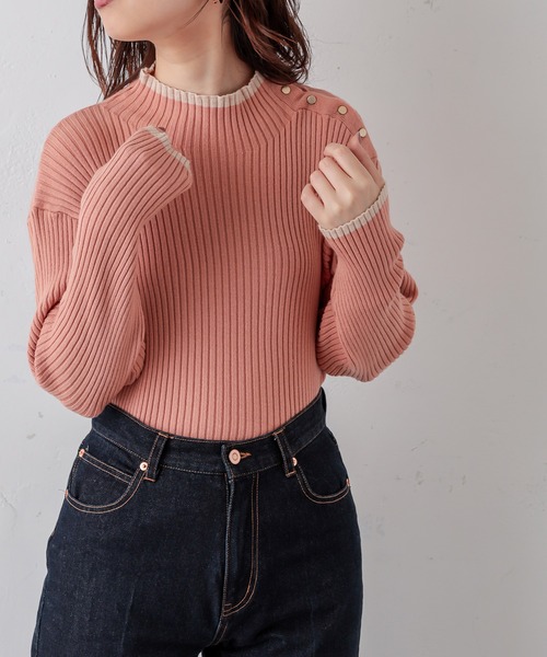natural couture(ナチュラルクチュール)の「配色ラインリブニット(ニット/セーター・レディース・ネイビー/オレンジ/アイボリー/ラベンダー/ライトベージュ・FREE)」の2枚目の写真
