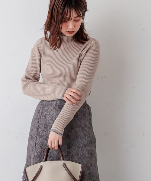 natural couture(ナチュラルクチュール)の「配色ラインリブニット(ニット/セーター・レディース・ネイビー/オレンジ/アイボリー/ラベンダー/ライトベージュ・FREE)」の11枚目の写真