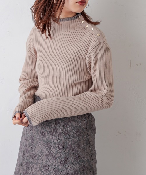 natural couture(ナチュラルクチュール)の「配色ラインリブニット(ニット/セーター・レディース・ネイビー/オレンジ/アイボリー/ラベンダー/ライトベージュ・FREE)」の10枚目の写真