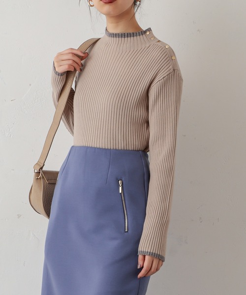 natural couture(ナチュラルクチュール)の「配色ラインリブニット(ニット/セーター・レディース・ネイビー/オレンジ/アイボリー/ラベンダー/ライトベージュ・FREE)」の14枚目の写真