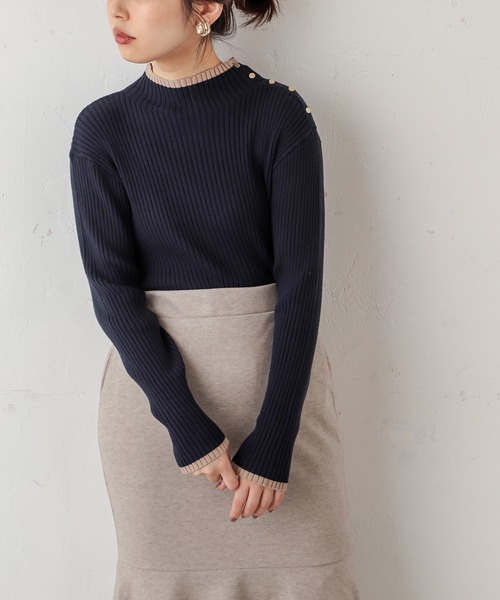natural couture(ナチュラルクチュール)の「配色ラインリブニット(ニット/セーター・レディース・ネイビー/オレンジ/アイボリー/ラベンダー/ライトベージュ・FREE)」の17枚目の写真