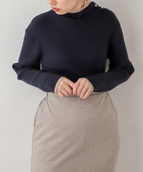 natural couture(ナチュラルクチュール)の「配色ラインリブニット(ニット/セーター・レディース・ネイビー/オレンジ/アイボリー/ラベンダー/ライトベージュ・FREE)」の18枚目の写真