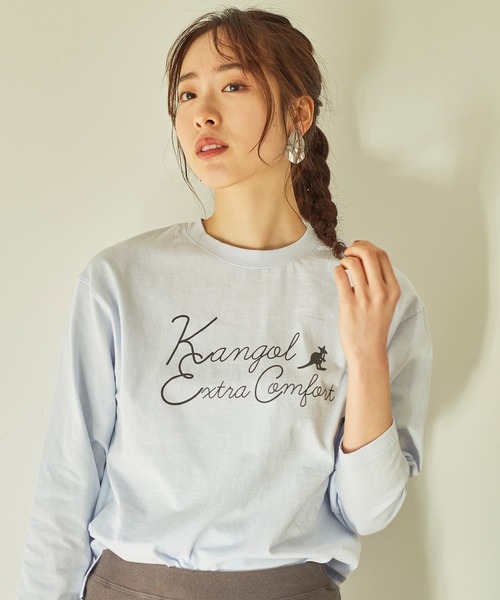 KANGOL EXTRA COMFORT(カンゴールエクストラコンフォート)の「BIGロゴ ベーシックロングTシャツ(Tシャツ/カットソー・レディース・クリーム/ライトベージュ/オフホワイト/サックスブルー/ブラック/チャコールグレー・LL/M/L)」の6枚目の写真