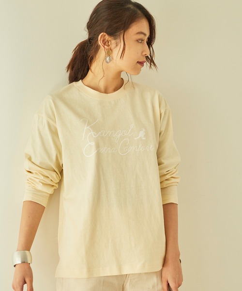 KANGOL EXTRA COMFORT(カンゴールエクストラコンフォート)の「BIGロゴ ベーシックロングTシャツ(Tシャツ/カットソー・レディース・クリーム/ライトベージュ/オフホワイト/サックスブルー/ブラック/チャコールグレー・LL/M/L)」の5枚目の写真
