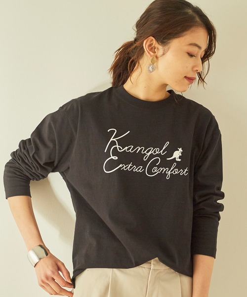 KANGOL EXTRA COMFORT(カンゴールエクストラコンフォート)の「BIGロゴ ベーシックロングTシャツ(Tシャツ/カットソー・レディース・クリーム/ライトベージュ/オフホワイト/サックスブルー/ブラック/チャコールグレー・LL/M/L)」の3枚目の写真