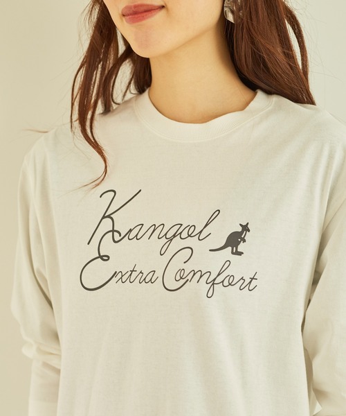 KANGOL EXTRA COMFORT(カンゴールエクストラコンフォート)の「BIGロゴ ベーシックロングTシャツ(Tシャツ/カットソー・レディース・クリーム/ライトベージュ/オフホワイト/サックスブルー/ブラック/チャコールグレー・LL/M/L)」の9枚目の写真
