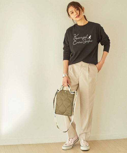 KANGOL EXTRA COMFORT(カンゴールエクストラコンフォート)の「BIGロゴ ベーシックロングTシャツ(Tシャツ/カットソー・レディース・クリーム/ライトベージュ/オフホワイト/サックスブルー/ブラック/チャコールグレー・LL/M/L)」の10枚目の写真