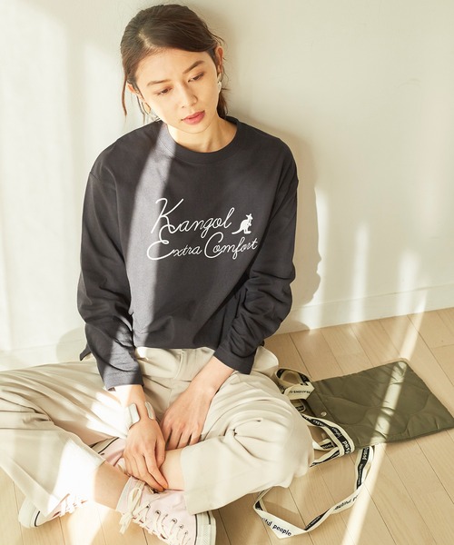 KANGOL EXTRA COMFORT(カンゴールエクストラコンフォート)の「BIGロゴ ベーシックロングTシャツ(Tシャツ/カットソー・レディース・クリーム/ライトベージュ/オフホワイト/サックスブルー/ブラック/チャコールグレー・LL/M/L)」の15枚目の写真