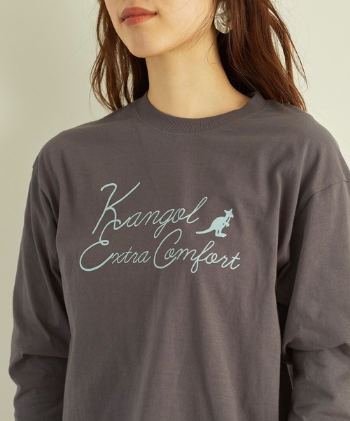 KANGOL EXTRA COMFORT(カンゴールエクストラコンフォート)の「BIGロゴ ベーシックロングTシャツ(Tシャツ/カットソー・レディース・クリーム/ライトベージュ/オフホワイト/サックスブルー/ブラック/チャコールグレー・LL/M/L)」の18枚目の写真