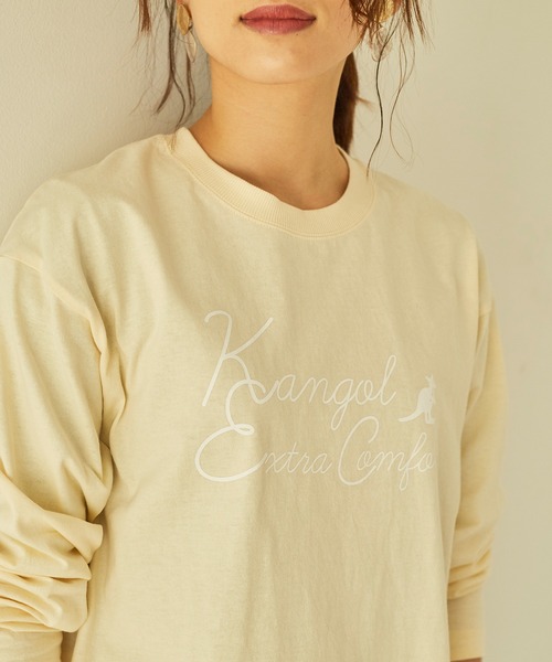 KANGOL EXTRA COMFORT(カンゴールエクストラコンフォート)の「BIGロゴ ベーシックロングTシャツ(Tシャツ/カットソー・レディース・クリーム/ライトベージュ/オフホワイト/サックスブルー/ブラック/チャコールグレー・LL/M/L)」の21枚目の写真