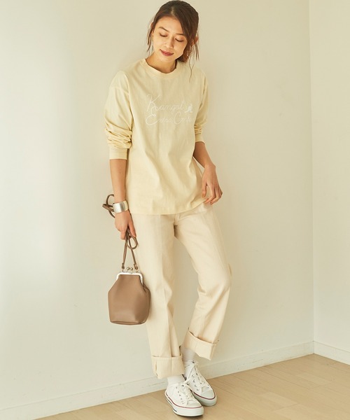 KANGOL EXTRA COMFORT(カンゴールエクストラコンフォート)の「BIGロゴ ベーシックロングTシャツ(Tシャツ/カットソー・レディース・クリーム/ライトベージュ/オフホワイト/サックスブルー/ブラック/チャコールグレー・LL/M/L)」の20枚目の写真